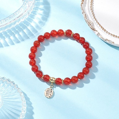 8.5Мм браслеты из круглых бусин с драгоценными камнями для женщин, Браслеты с подвесками в форме овала с крестом из латуни с микропаве из кубических цирконий, золотые