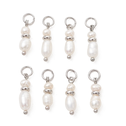 Подвески из натурального пресноводного жемчуга, Подвески из бисера в виде риса и картофеля с 304 соединительными кольцами из нержавеющей стали, белые