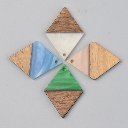 Opaque Resin & Walnut Wood Pendants, Rhombus