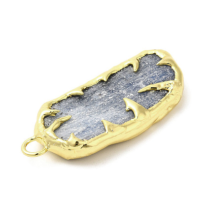 Natural Kyanite/Cyanite/Disthene Quartz Pendants, Rectangle Charms with Rack Plating Golden Plated Tin &  Brass Findings, Cadmium Free & Lead Free