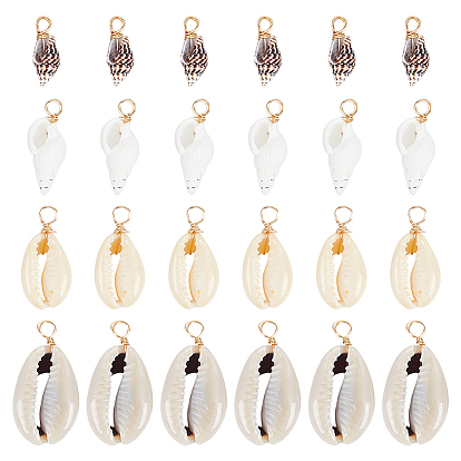 100шт 4 подвеска из натуральной ракушки, с медной проволокой