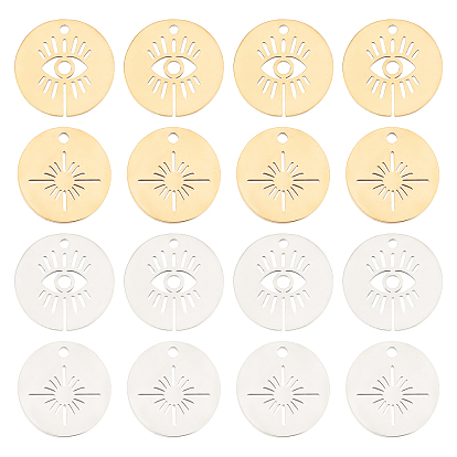 16 шт 2 стиль 201 подвески из нержавеющей стали, лазерная резка, плоский круглый с глазком и солнцем