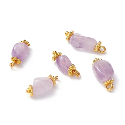 Dijes de amatista lavanda natural, con alfiler de latón y cuentas espaciadoras de margaritas de aleación, dorado, pepitas