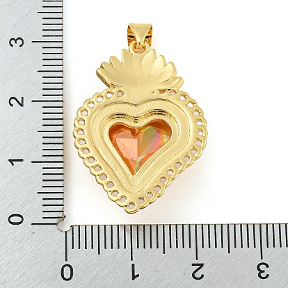 Rack Plating Brass Pendants, with Glass, Long-Lasting Plated, Cadmium Free & Lead Free, Strawberry Charms