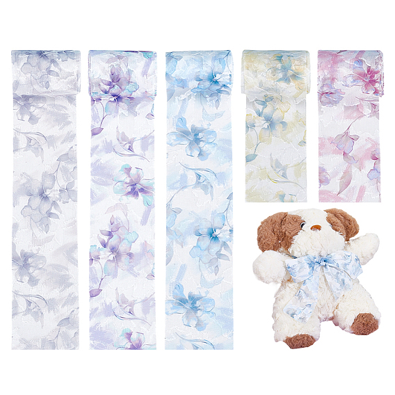 5 рулоны 5 цвета полиэфирной ленты, для украшения поделок, цветочным узором