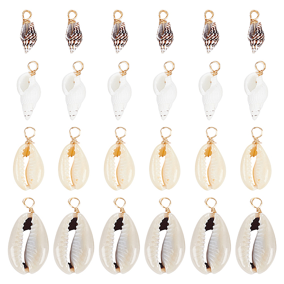 100шт 4 подвеска из натуральной ракушки, с медной проволокой