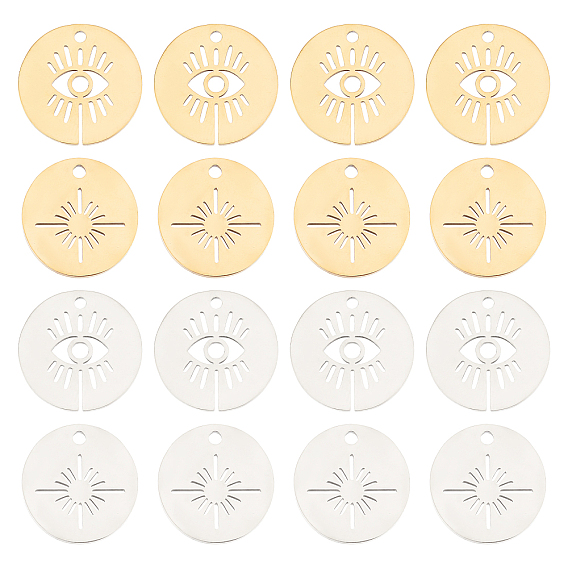 16 шт 2 стиль 201 подвески из нержавеющей стали, лазерная резка, плоский круглый с глазком и солнцем