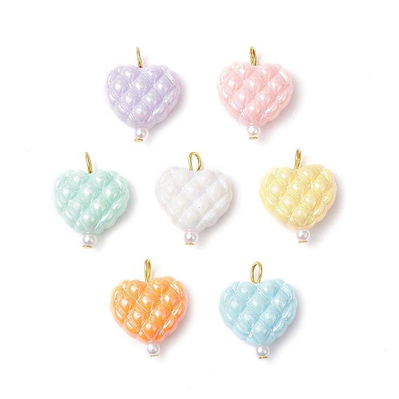 Непрозрачные акриловые бусины в виде вафель с бусинами из АБС-пластика, имитирующими жемчуг, и железными булавками с плоской головкой для подвесок., сердце