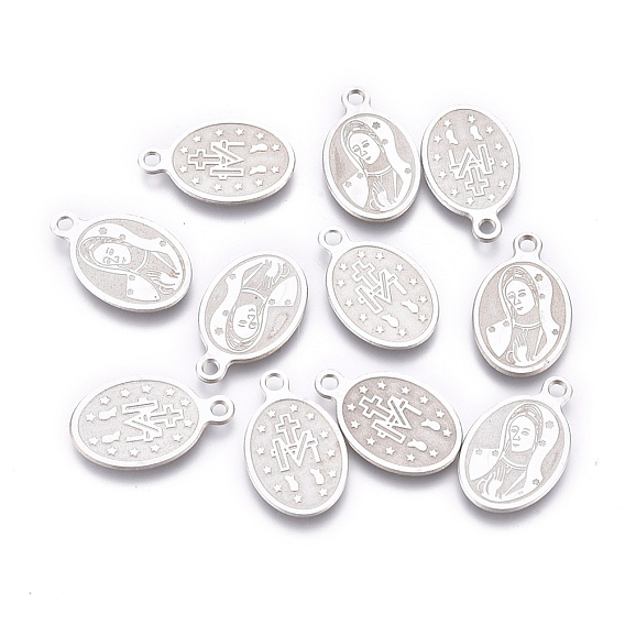 Ионное покрытие (ip) 304 брелоки из нержавеющей стали, лазерная резка, овальные с рисунками " virgin mary"