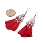 4 Pairs 4 Color Polyester Tassel with Glass Beaded Chandelier Earrings, 316 Surgical Stainless Steel Flower Long Drop Earrings for Women