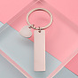 Non-Tarnish 304 Stainless Steel Keychain, with Key Rings, Rectangle with Heart
