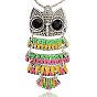 Vintage Alloy Enamel Pendants, with Resin Cabochons, Owl, Antique Silver, 48x21x2mm, Hole: 2.5mm