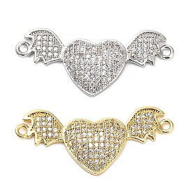 Подвески-шармы в форме крыльев летучей мыши с микропаве из латуни и прозрачным кубическим цирконием в форме сердца, стойки покрытие, долговечный, без свинца и без кадмия