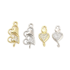 Подвески в форме сердца из латуни с микро-паве и прозрачным кубическим цирконием, долговечный, стойки покрытие, без свинца и без кадмия, ионное покрытие (ip)