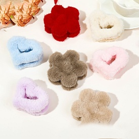 Fluffy Claw Hair Clips for Women, with Plastic Findings, Heart/Flower