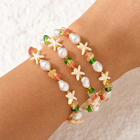 Conjuntos elásticos de verano con cuentas de imitación de perlas y piedras preciosas para la playa., pulseras apilables ajustables, estrella de mar