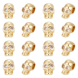 16шт латунь микро паве прозрачные бусины кубического циркония, череп, долговечный, стойки покрытие, без свинца и без кадмия