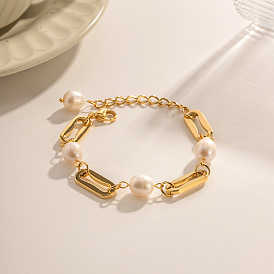 Fashion same style jewelry 18K gold-plated stainless steel bracelet baroque freshwater pearl bracelet for women