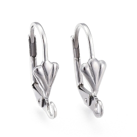 304 Stainless Steel Leverback Earring Findings, with Loop, Shell Shape