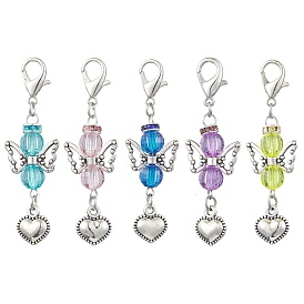 Acrylic Pendant Decoration, Alloy Pendants & Zinc Alloy Lobster Claw Clasps Charm, Angel with Heart