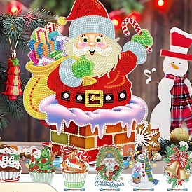 Kits de pintura de diamantes de decoración de exhibición de tema de navidad diy, incluyendo tablero de plástico, diamantes de imitación de resina, pluma, plato de bandeja y arcilla de cola