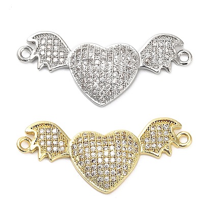 Подвески-шармы в форме крыльев летучей мыши с микропаве из латуни и прозрачным кубическим цирконием в форме сердца, стойки покрытие, долговечный, без свинца и без кадмия
