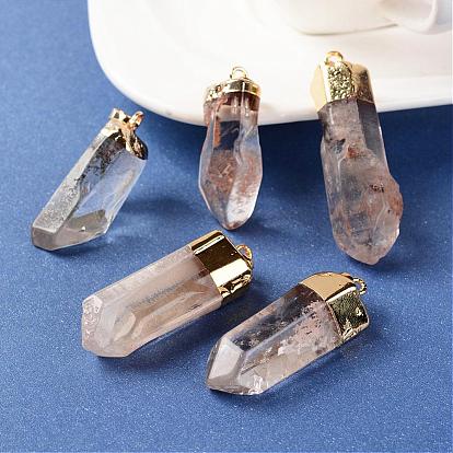 Natural Quartz Crystal Pointed Pendants, Rock Crystal, with Brass Findings, Faceted, Bullet, Clear, Golden Metal Color, 38~55x10~17mm, Hole: 7x5mm