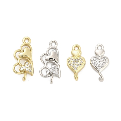 Подвески в форме сердца из латуни с микро-паве и прозрачным кубическим цирконием, долговечный, стойки покрытие, без свинца и без кадмия, ионное покрытие (ip)