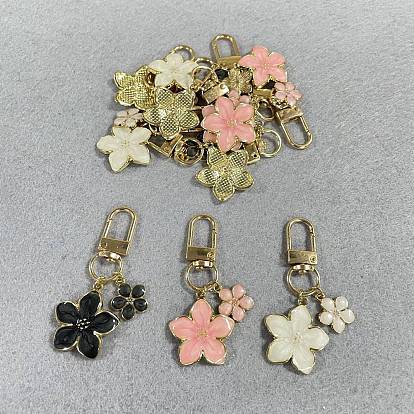 12Pcs 3 Styles Alloy Enamel Pendant Decorations, Flower, with Alloy Swivel Clasps, Golden