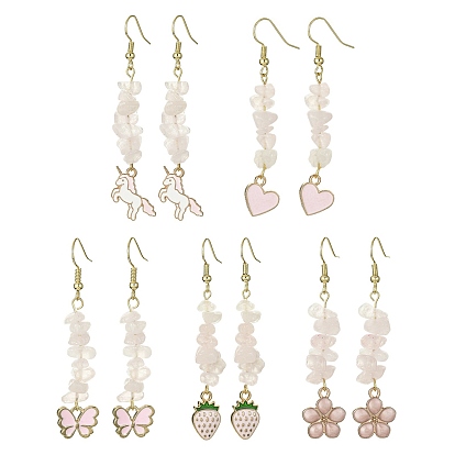 Натуральные кристаллы кристалла кварца болтаются серьги, серьги-подвески из легированной эмали с латунными штифтами