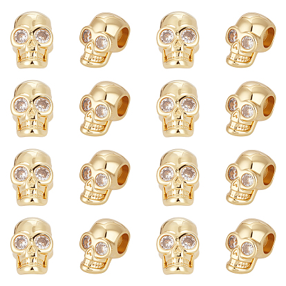 16шт латунь микро паве прозрачные бусины кубического циркония, череп, долговечный, стойки покрытие, без свинца и без кадмия