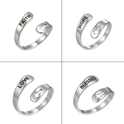 Ажурный крест со словом 201 кольца для манжет из нержавеющей стали