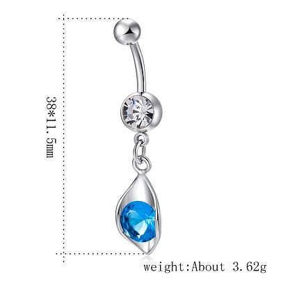Piercing Jewelry, Brass Cubic Zirconia Navel Ring, Navel Ring Belly Rings, with 304 Stainless Steel Bar, Lead Free & Cadmium Free, Leaf