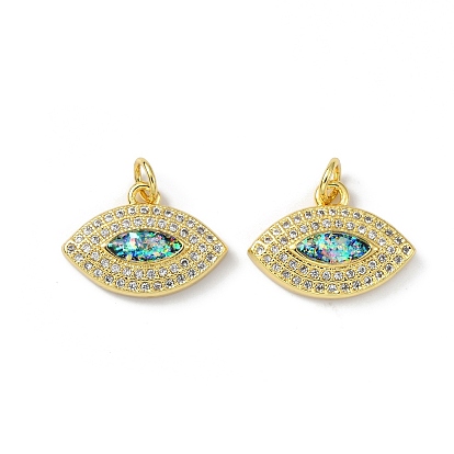 Brass Micro Pave Cubic Zirconia Pendants, with Synthetic Opal and Jump Ring, Long-Lasting Plated, Evil Eye