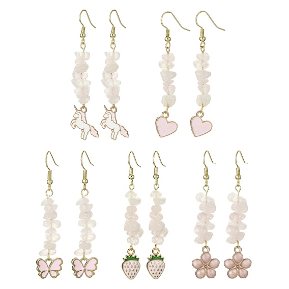 Натуральные кристаллы кристалла кварца болтаются серьги, серьги-подвески из легированной эмали с латунными штифтами