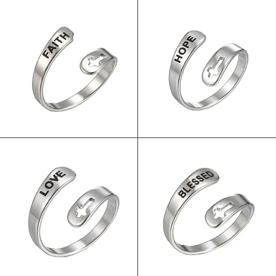 Ажурный крест со словом 201 кольца для манжет из нержавеющей стали