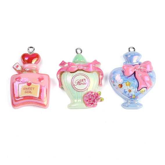 Подвески из непрозрачной смолы с уф-покрытием, с железной платиной петлей, Флакон духов