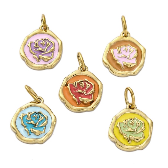 304 нержавеющей стальной эмали подвески, с целью перехода в кольце, плоская круглая с подвеской в виде цветка, реальный 14 k позолоченный, ионное покрытие (ip)