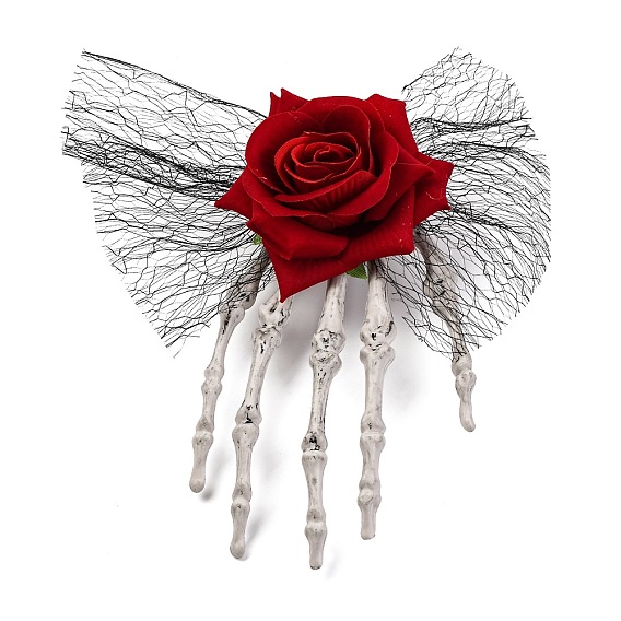 Скелет с розой пластиковые заколки для волос из кожи аллигатора, бант из гренадина с железной фурнитурой, hollween аксессуары для волос для женщин