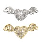 Подвески-шармы в форме крыльев летучей мыши с микропаве из латуни и прозрачным кубическим цирконием в форме сердца, стойки покрытие, долговечный, без свинца и без кадмия