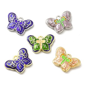Enamel Pendants, with Rack Plating Alloy Findings, Butterfly Charm