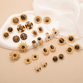 Серьги-гвоздики из натурального сплава тигрового глаза, золотые