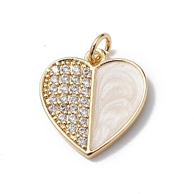 Brass Micro Pave Cubic Zirconia Pendants, with Enamel & Jump Ring, Cadmium Free & Lead Free, Real 18K Gold Plated, Long-Lasting Plated, Heart Charm