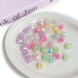 Opaque Acrylic Beads, Imitation Jelly, Faceted, Square