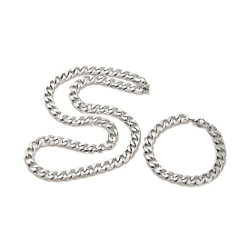 202 Stainless Steel Curb Chain Necklaces & Bracelets Jewelry Sets for Unisex