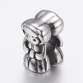 304 Stainless Steel European Beads, Large Hole Beads, Girl
