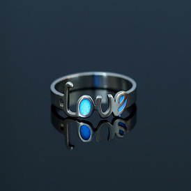 Lumineux 304 anneau de doigt d'amour de mot d'acier inoxydable, bijoux phosphorescents pour femmes