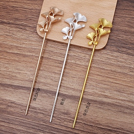 Iron Hair Stick Findings, with Alloy Cabochons Settings, Flower
