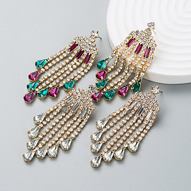 Exaggerated Rhinestone Tassel Earrings for Women - High-end Alloy Long Drop Ear Jewelry with Full Diamonds