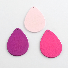 Dyed Teardrop Wood Pendants, 48x34x2mm, Hole: 2mm